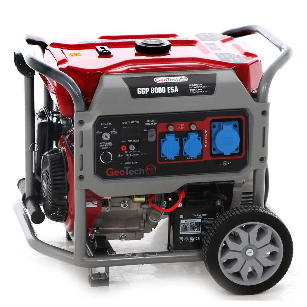 GeoTech Pro GGP 8000 ESA - Benzin-Stromerzeuger mit Rädern und AVR-Regelung und Elektrostarter 6.5 kW - Dauerleistung 6 kW - 230V